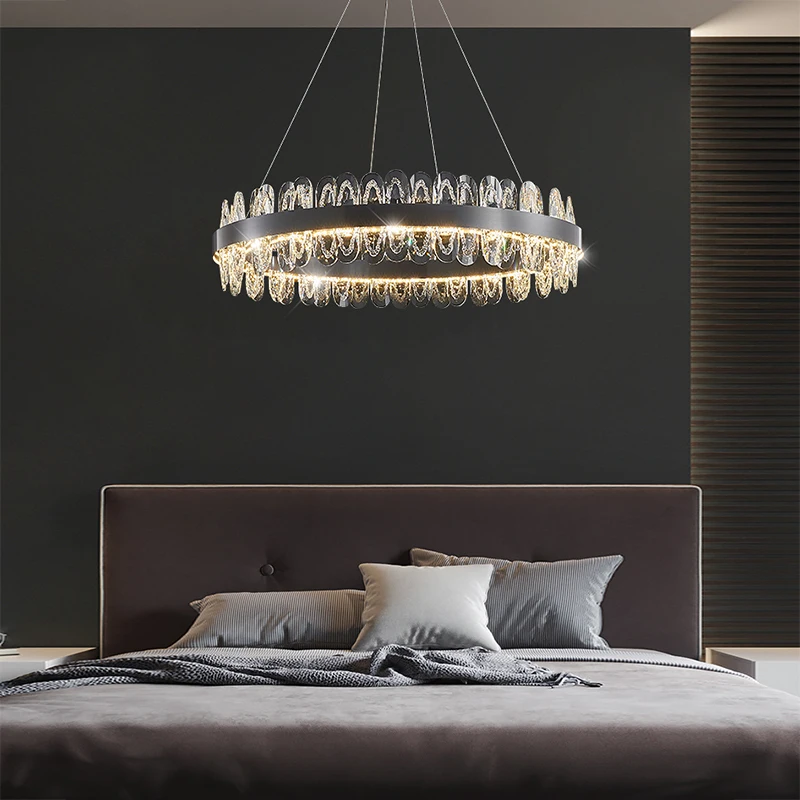 Imagem -02 - Minimalismo Estilo Italiano de Luxo Pode Ser Escurecido Led Lustre Cozinha Ilha Preto Moderno Suspensão Cristal Lâmpada Mesa Jantar