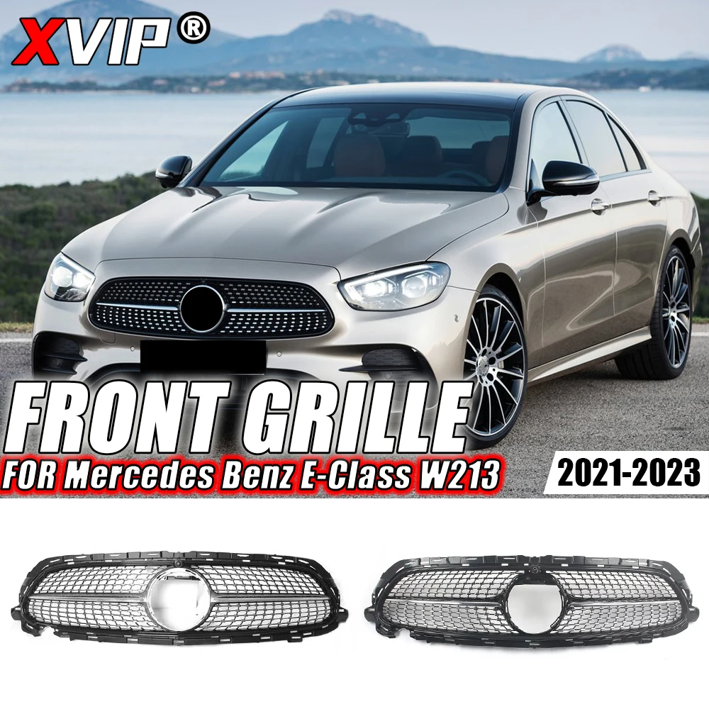 

XVIP хромированная Серебряная решетка для бампера со стразами для Mercedes Benz W213 E-Class E53 AMG E350 E450 2021-2023 решетки для передних гонок