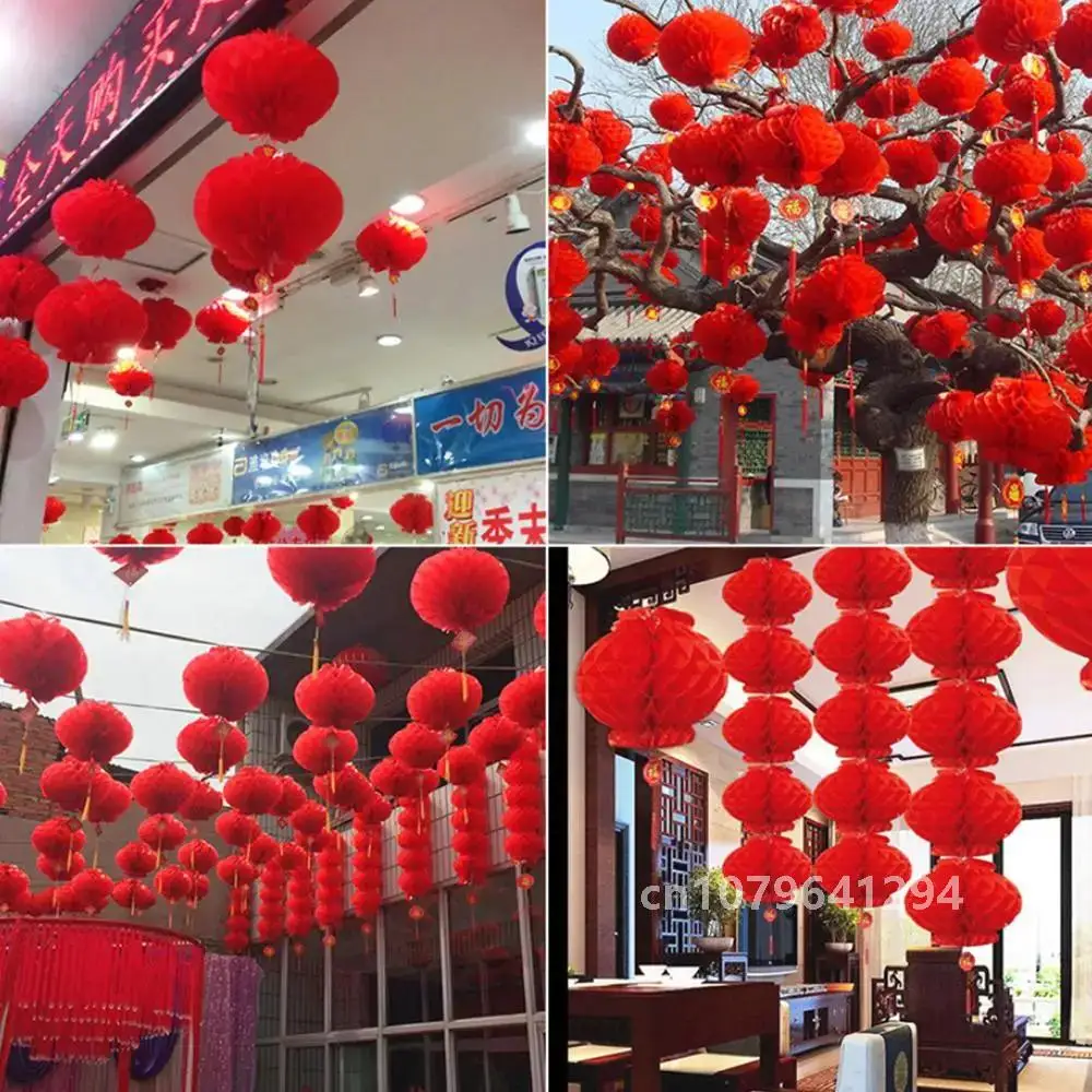 Behogar 20PCS 18cm Waterproof Good Fortune Red Paper Lanterns for Chinese New Year Spring Festival Party Celebration Home Decor