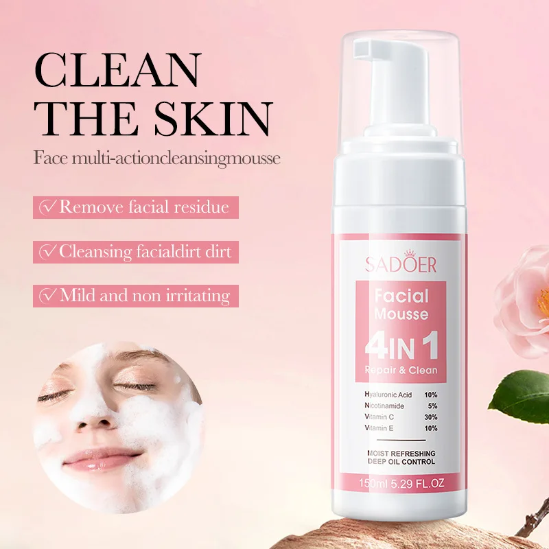 SADOER 4vedení v 1 pleťový mousse obličej mýt pěna pleťový cleanser hydratační rozjasňující hydrating obličej asanace kůže péče produktů