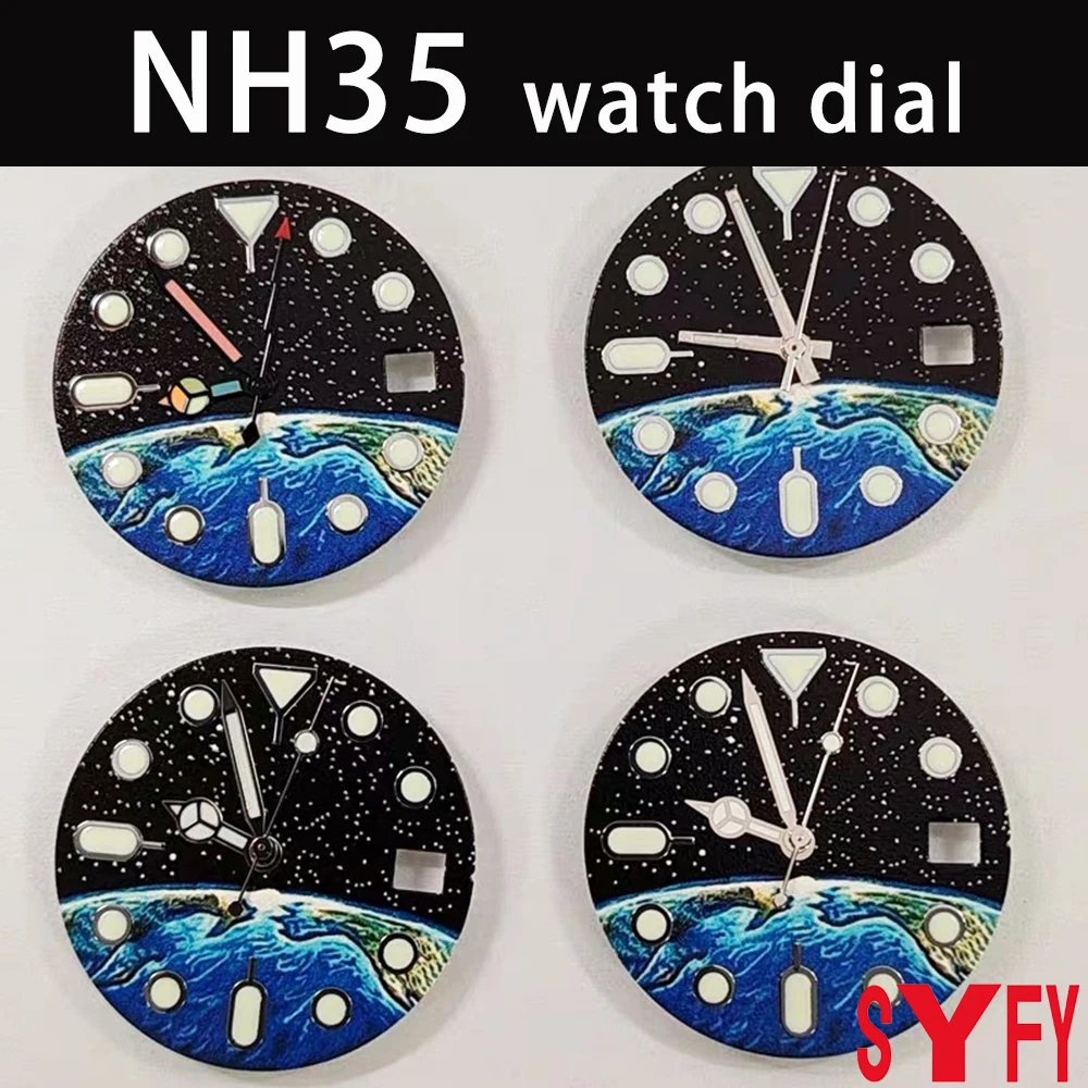 285-ミリメートル新しい星空発光ダイヤル-グリーン発光時計の針日本に適した-nh35-36-4r-7s-ムーブメント修正時計リテラル
