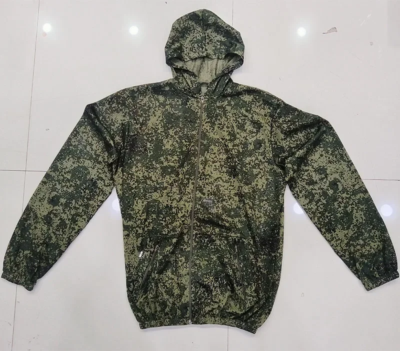 NEW Mesh Camo Suit Hooded Zip Front Breathable Elastic Waistband Training Hunting Apparel Men Kids Trainning Tactical Uniform