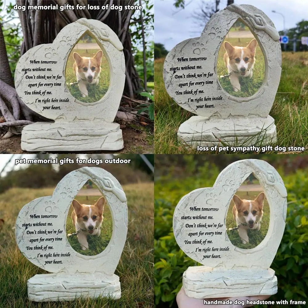 

Jinhuoba Мемориальные камни в форме сердца для собак, головные камни для собак, могильные камни с фоторамкой, потеря домашних собак, сочувствие G