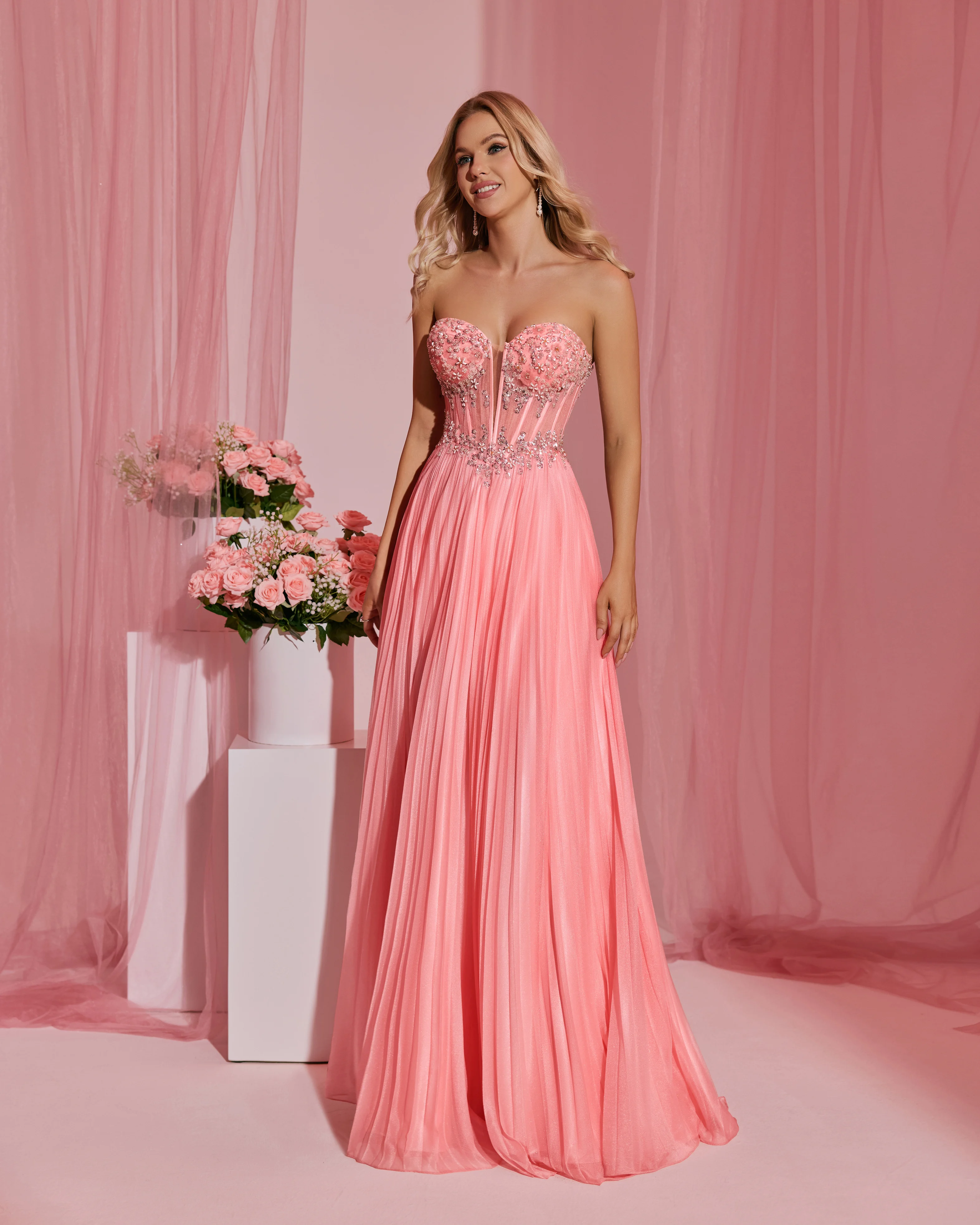 شاليمار تشانغ فساتين الوردي أزياء السيدات فستان سهرة مثير حسب الطلب