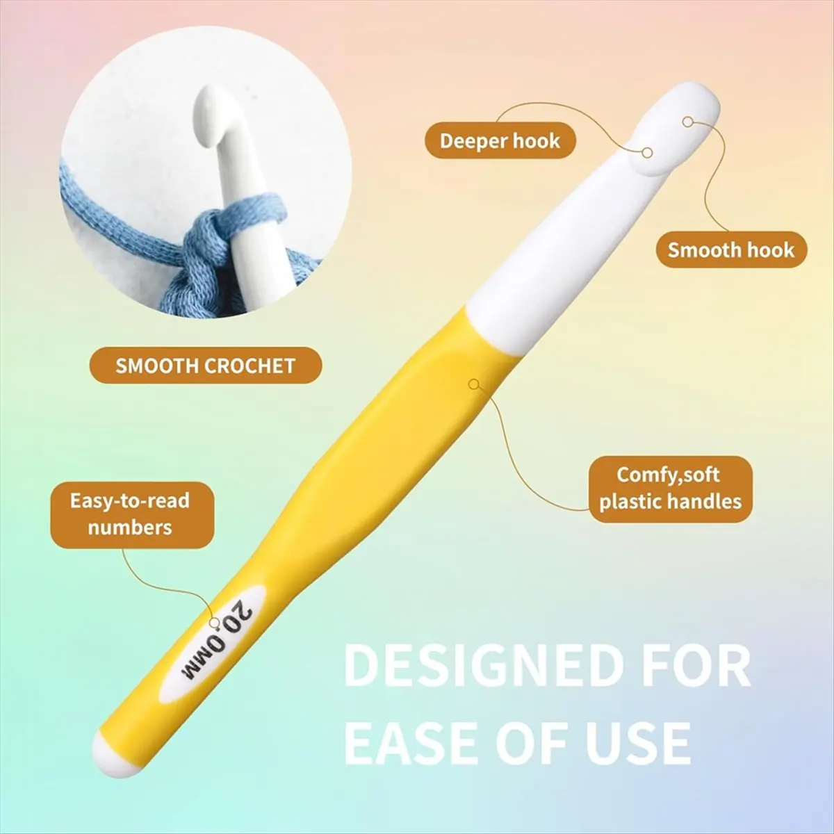 【WSFS】 8 Sizes Big Crochet Hooks Ergonomic Set, Large Crochet Hooks for Chunky Yarn, 6mm - 20mm Large Crochet Hook