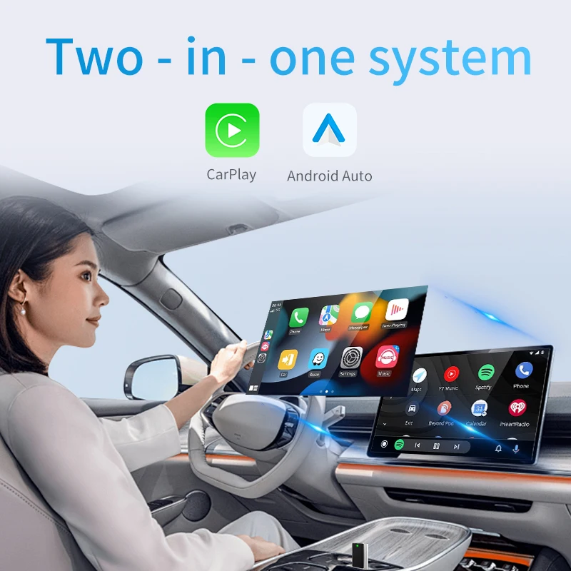 Adattatore CarPlay wireless 2in1 Dongle Android Auto Connessione rapida Dongle USB Smart Mini Box Plug Play per auto con CarPlay cablato