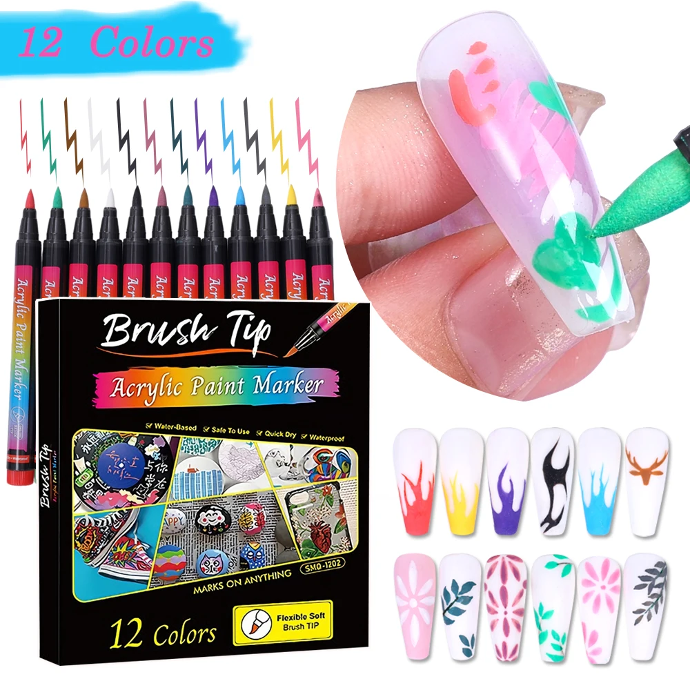 

12-цветные ручки для дизайна ногтей, точечная подводка для рисования, граффити, лак для ногтей, набор акриловых ручек, инструменты для дизайна ногтей, красоты, маникюра