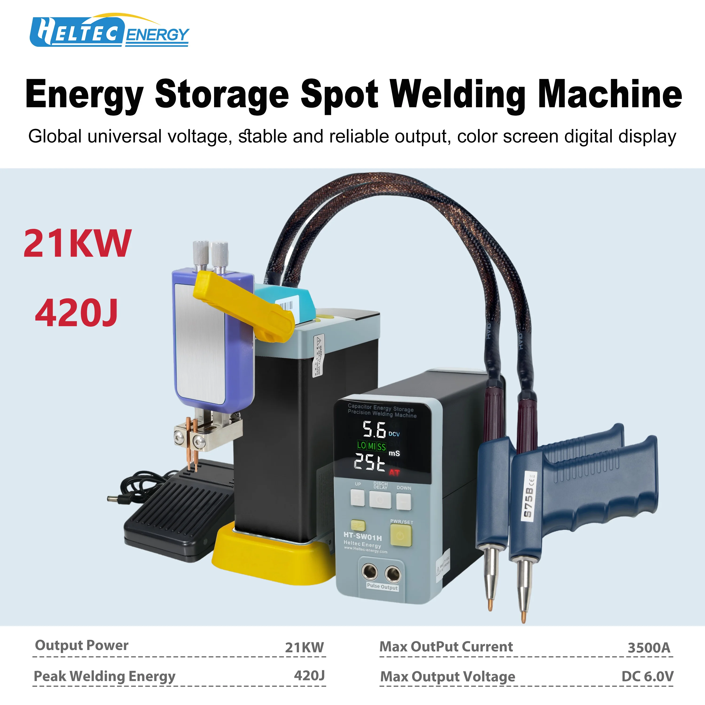 Heltec HT-SW01H 21KW Peak 3500A Peak Spot Welder Portable Battery Welding Machine for 18650 Lithium Battery Packs