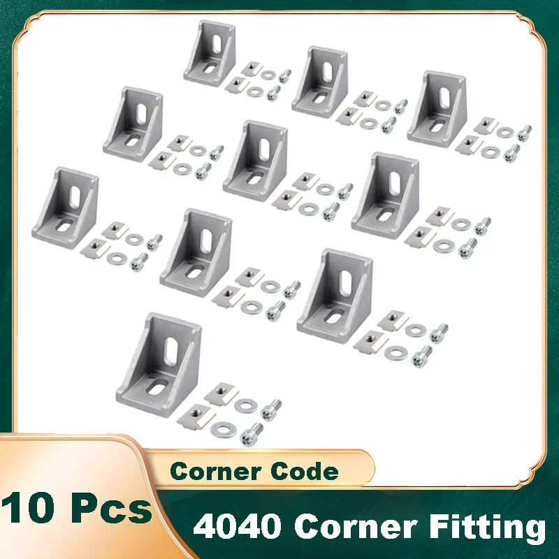 

10 Pcs 4040 Industrial Aluminum Profile 4040 Corner Fitting Angle Aluminum 39x39x35mm Connector Bracket Fastener Match Use