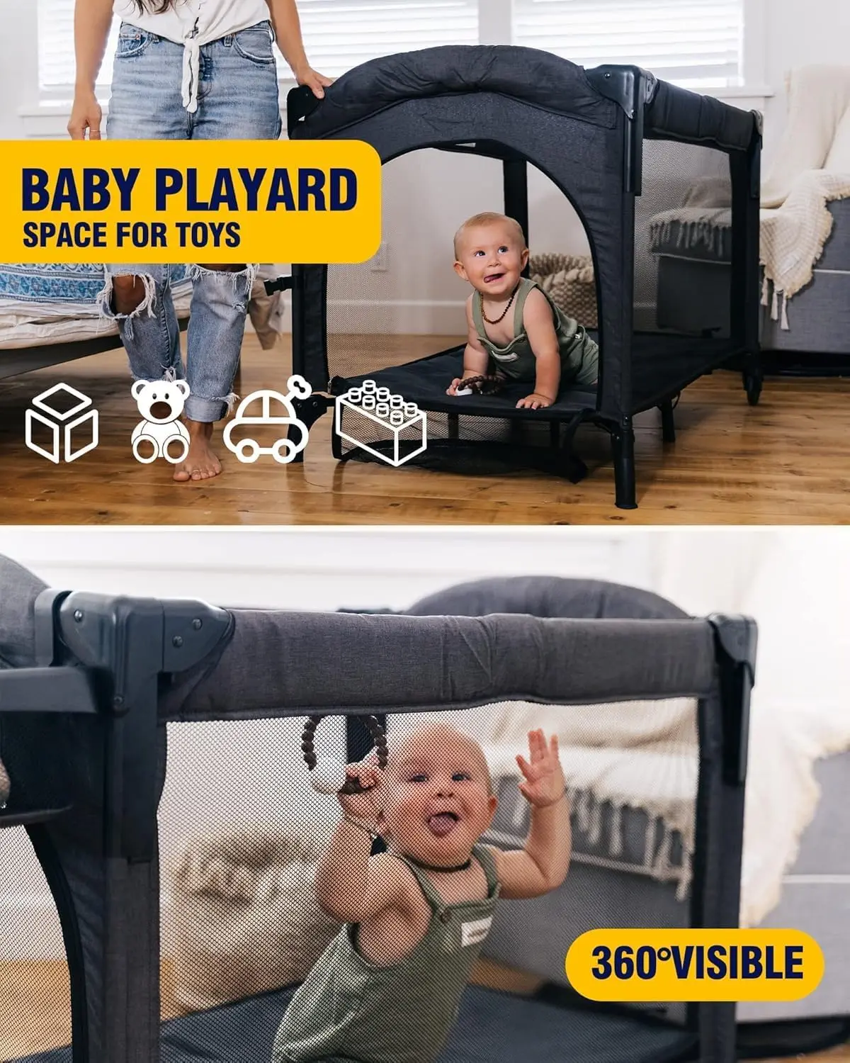 4-in-1 Baby Bassinet Bedside Sleeper with Playard and Changing Table for Newborns, Multi-Functional Crib