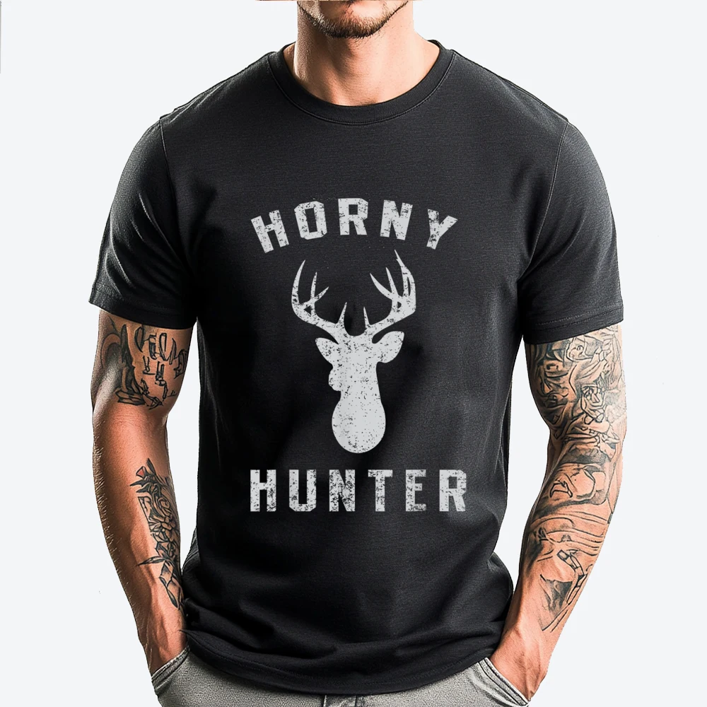 

Funny Hunting Deer Tailed Horny Hunter T Shirt Men 100% Cotton Shirts For Men Chinese Style Graphic tshirts