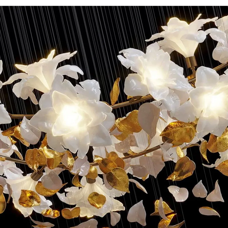 Luxury Stairscase Crystal Chandelier Flying Flowers Fluttering Chandelier For Loft Stairscase Flower Hanging Chandeliers
