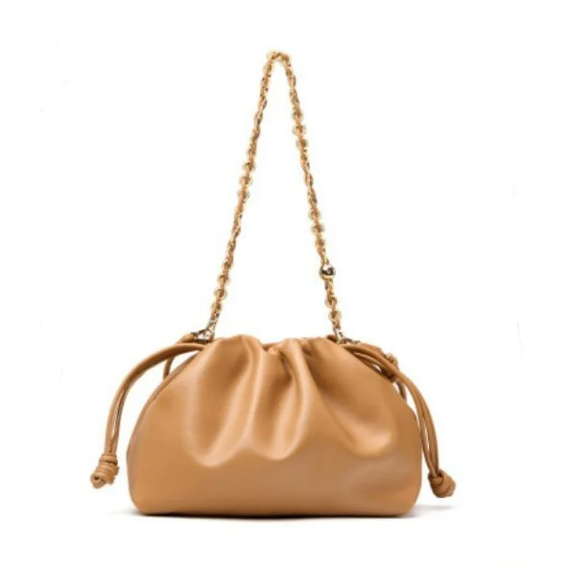 Cow Leather Large Fashion Shoulder Bag for Lady Functional Pure Color Hobos Bag with String Magnetic Snap Messenger Bag