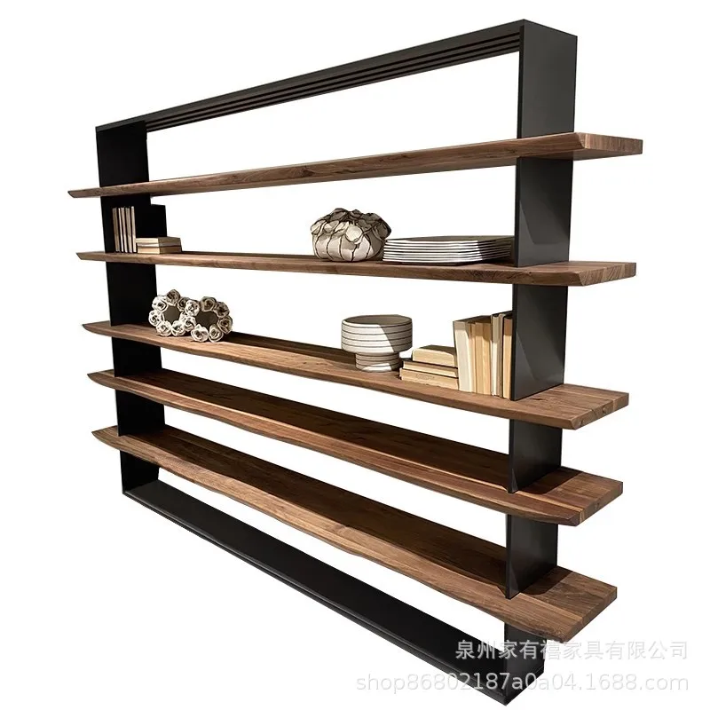 Loft industrial style wrought iron solid wood baffle bookshelf shelf floor-to-ceiling living room office display rack display ra
