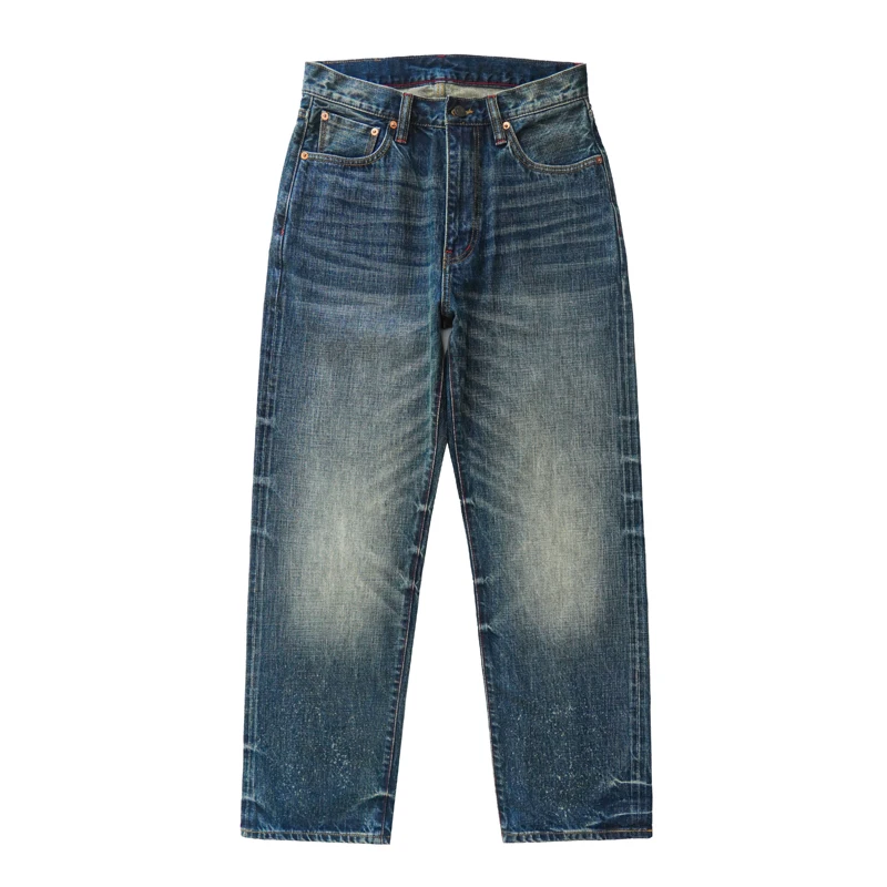 Sauce Zhan 344XX Men's Jeans Distressed Wash Selvedge Denim Jeans Loose Fit 15 Oz