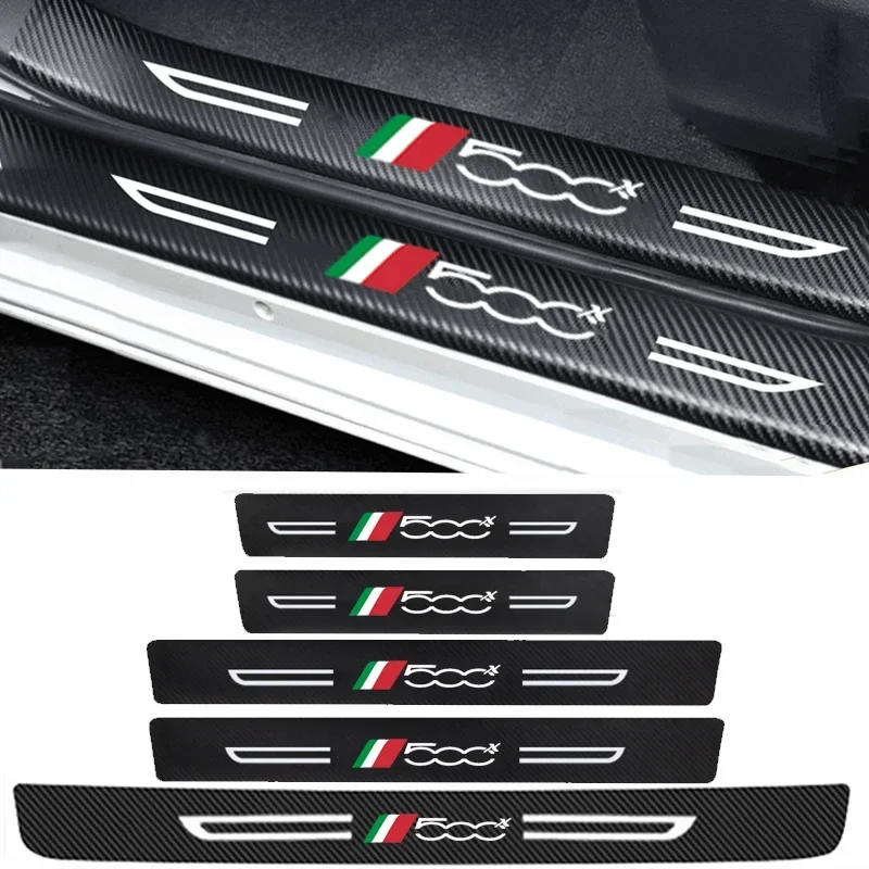 Carbon Fiber Car Doorsill Sticker Protective Film For 500X Badge Door Threshold Pedal Scuff Plate Decals Accessories For Fiat