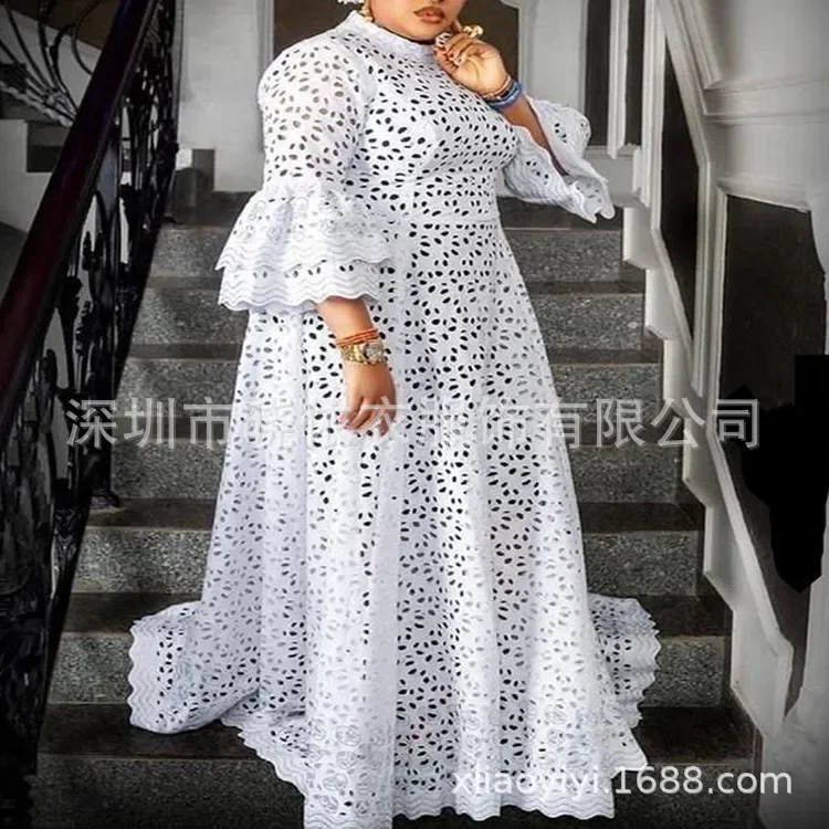 Witte jurk vrouwen flare mouw o hals party lange maxi jurken kant hoge taille vestidos huwelijksnacht losse elegante lente 20