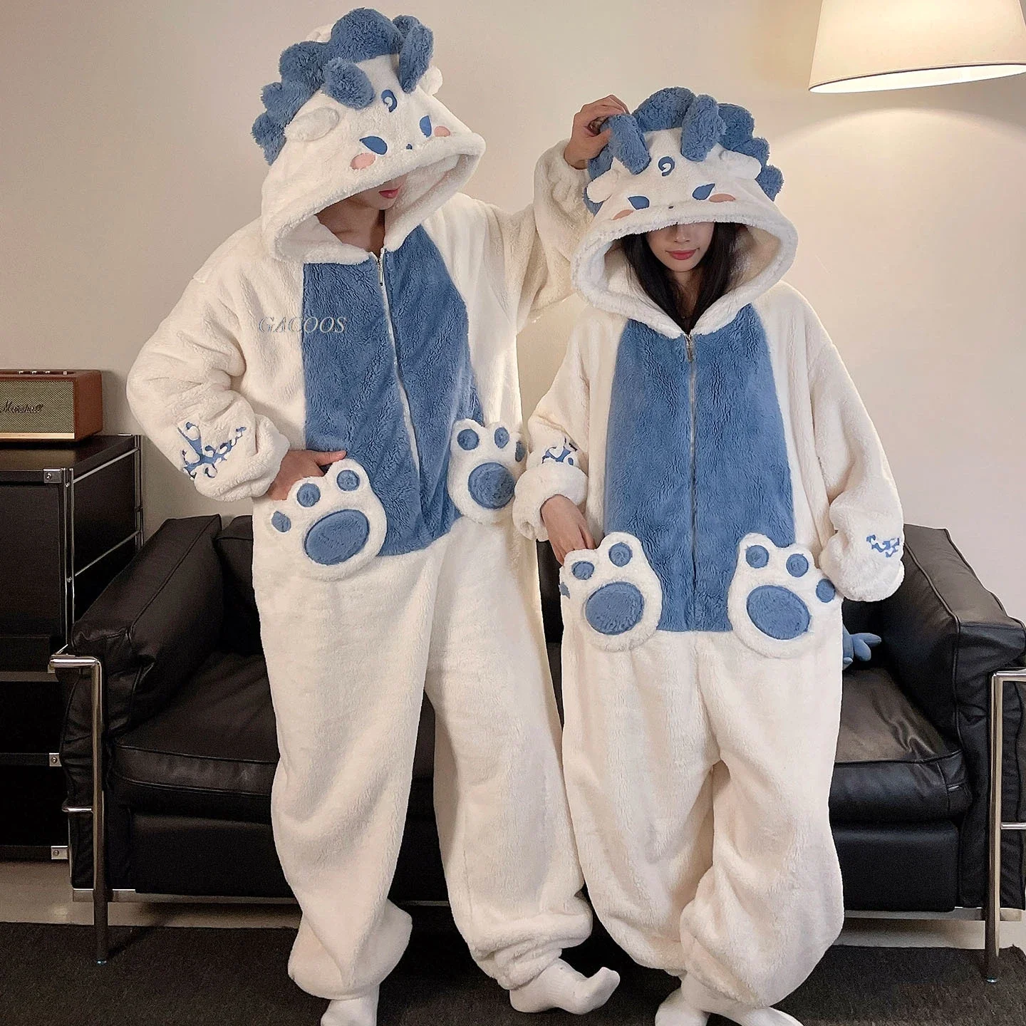 رداء حمام جديد للزوجين لشتاء 2025 من قطعة واحدة طويل من الصوف سميك منفوش برسوم كرتونية مع قلنسوة ملابس منزلية مضحكة للرجال والنساء #1