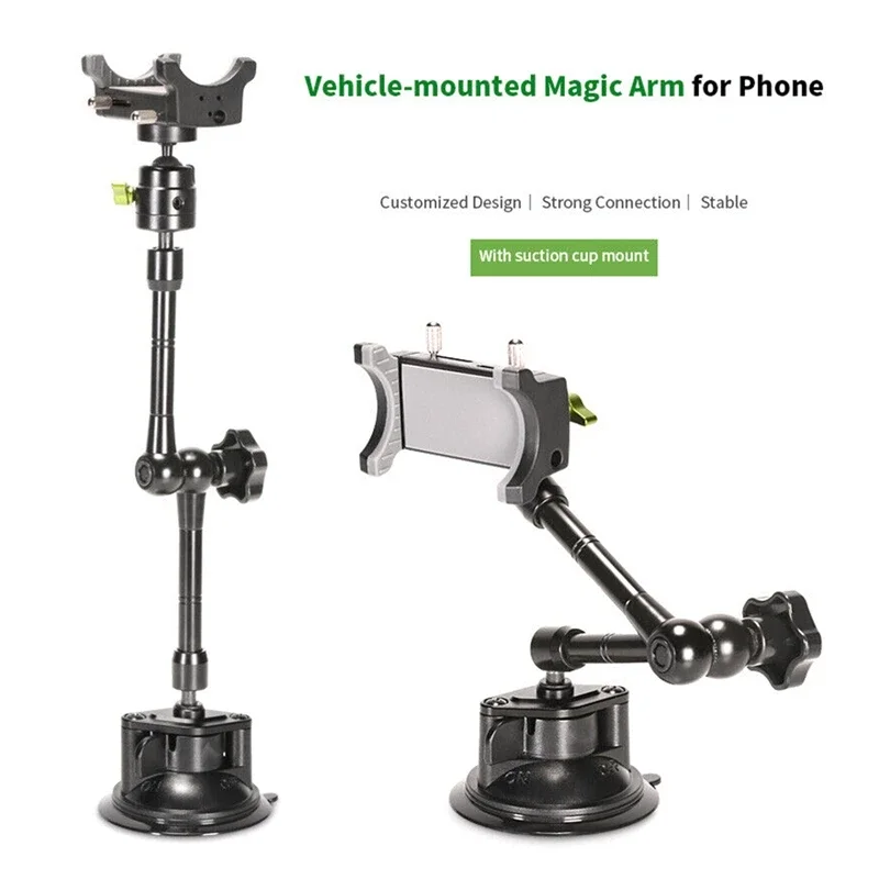 B-M LanParte Car Phone Holder Stabilizer Car Magic Arm Suction Cup Phone Selfie Stick 360° Rotating Bracket with Remote