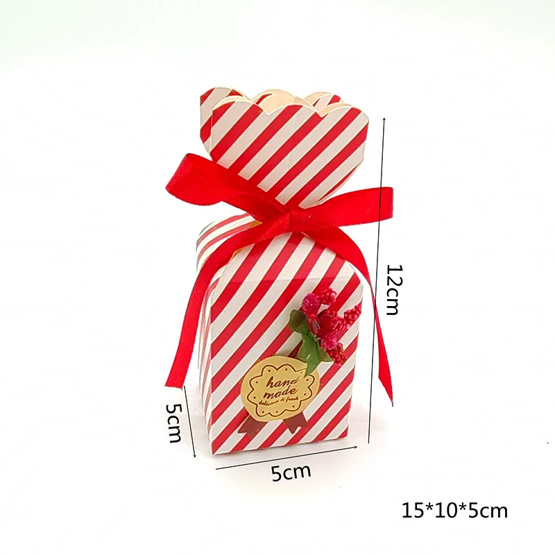 10Pcs Fishtail Vase Candy Box Handmade Floral Favor Gift Boxes Baby Packaging Bags With Ribbon Birthday Wedding Party Decoration