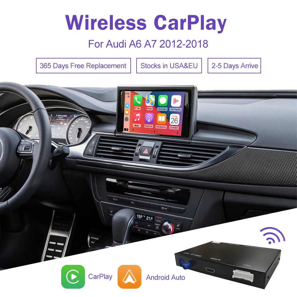 Kabelloses Carplay für Audi A6 A7 2013-2017, mit Android Auto Interface Mirror Link Airplay Bluetooth Rückfahr kamera Carplay