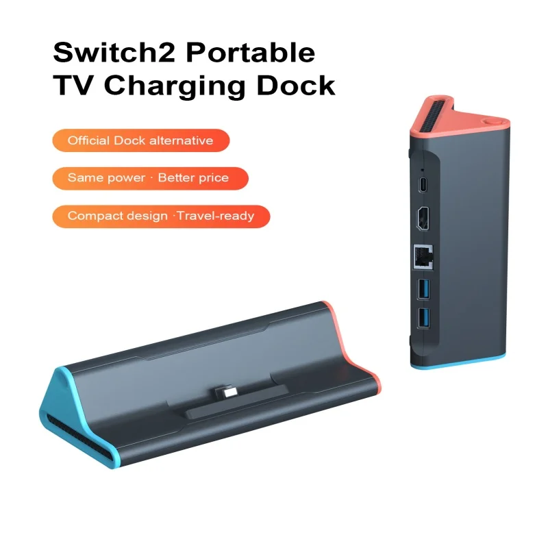 Portable 4K TV Dock Station For Nintendo Switch 2 Station Game Console Charging Stand Base With HDMI-Output/Type C Port/USB Port