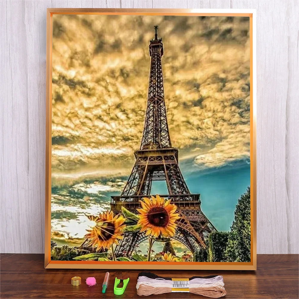 Paris Tower Printing Cross Stitch Kit DIY Living Room Decoration Hanging Painting New Crafts Scenery Handmade Embroidery