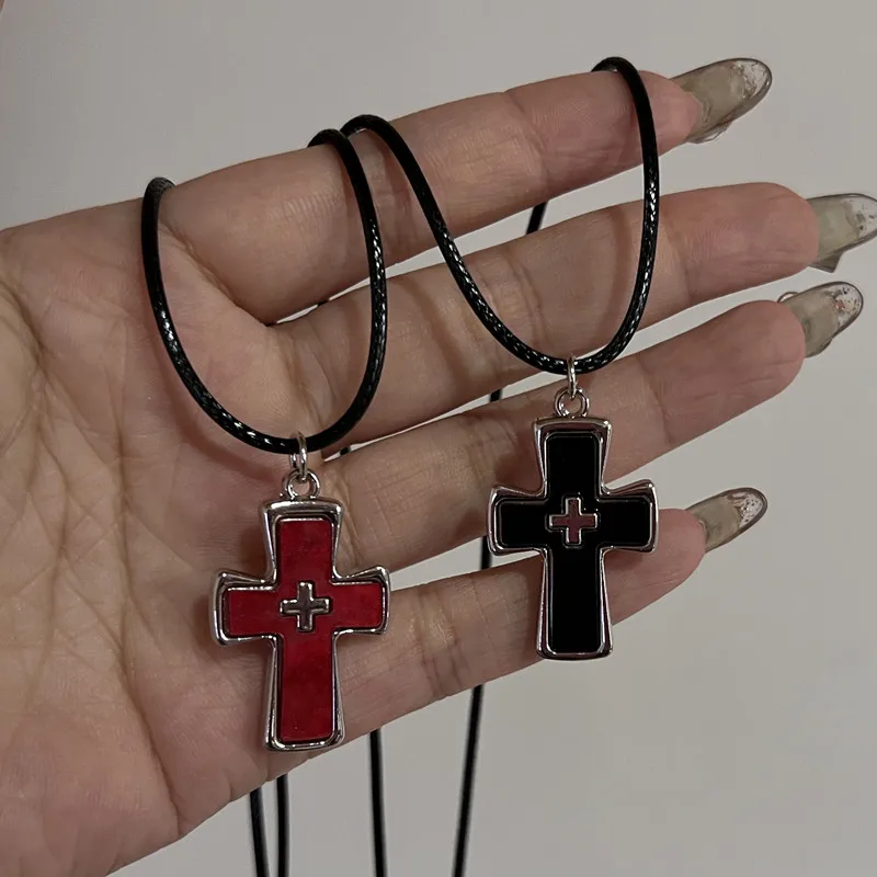 Natural Cross Pendant Necklace Women Men Black Leather Cord Custom Crystal Choker Chakra Jewelry Findings ﻿