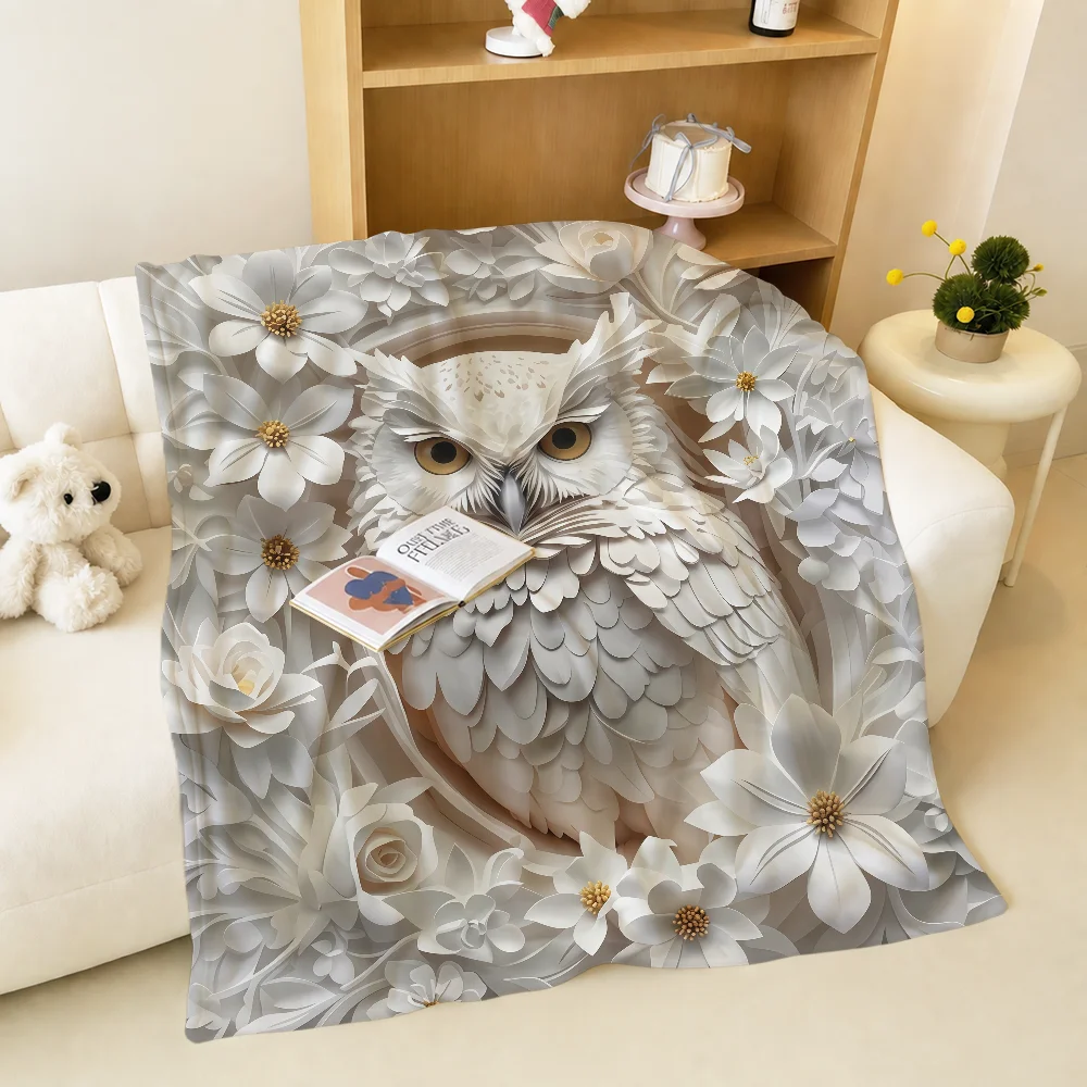 Vintage White Owl Fantasy Boho Warm Soft Plush Blanket For Sofa Living Room Nap Home Bedroom Travel Gift Flannel Pet Hogar