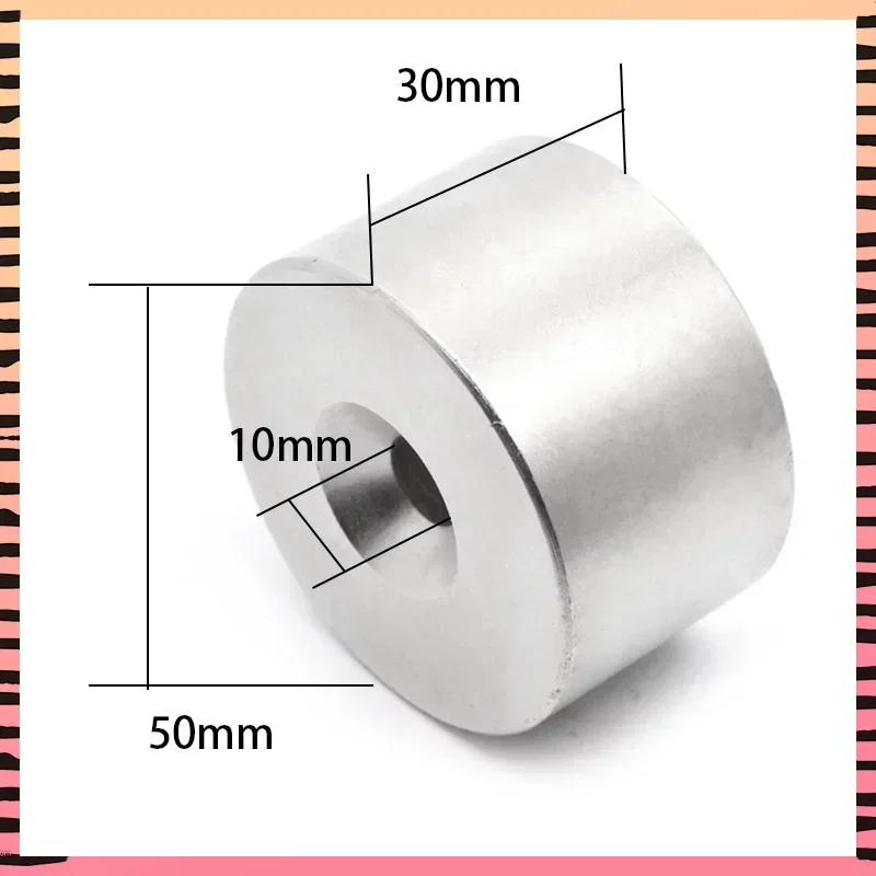 

1PCS 50x30-10mm Circular Super Strong Powerful Neodymium Magnets with Hole 10mm Big Fridge fishing Magnet Magnetic Sheet