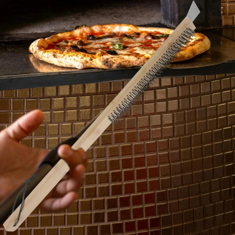 Long 21 Unit Pizza Stone Cleaning Brush With Resistant Metal Bristles And Remover For Oven Baking