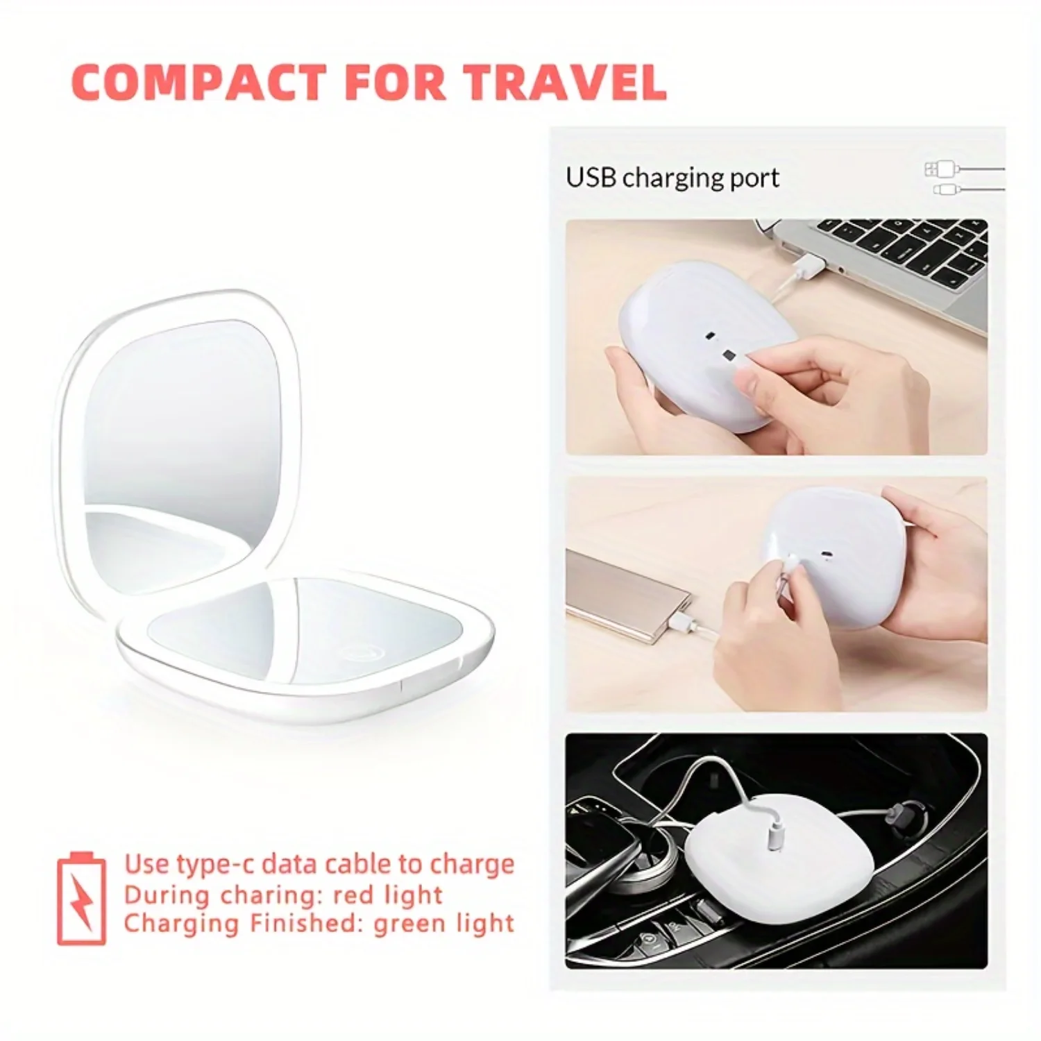 3-Color LED Lighted Makeup Mirror | 1X/2X/3X Magnification, USB Rechargeable & Foldable Portable Vanity for Perfect Mak