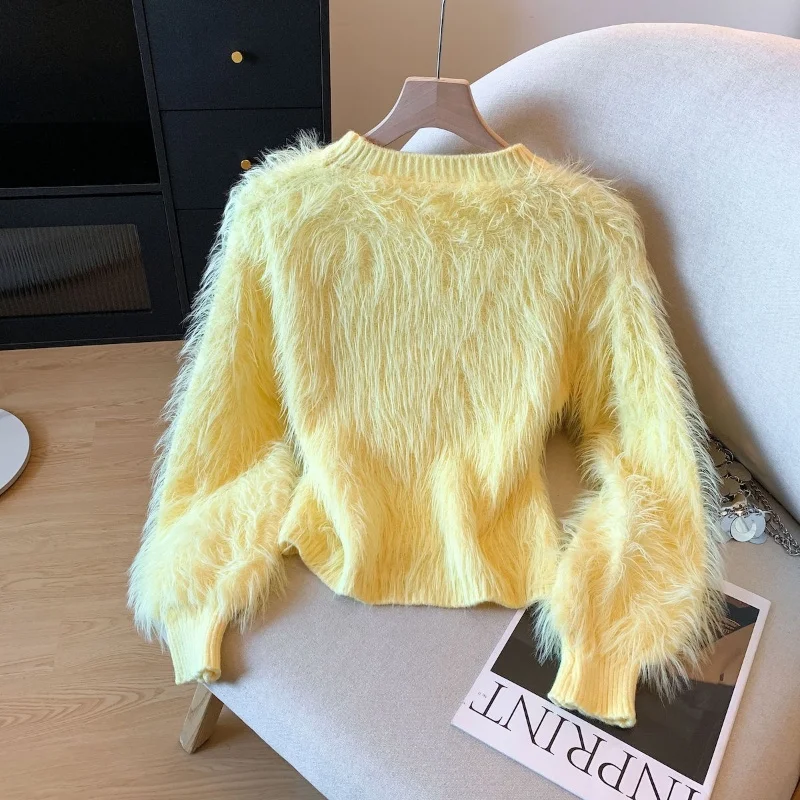 High Quality Soft Mohair Sweater Pullover For Women's Fashion Autumn Winter Long Sleeve Vintage tassel Casual Knitwear Tops