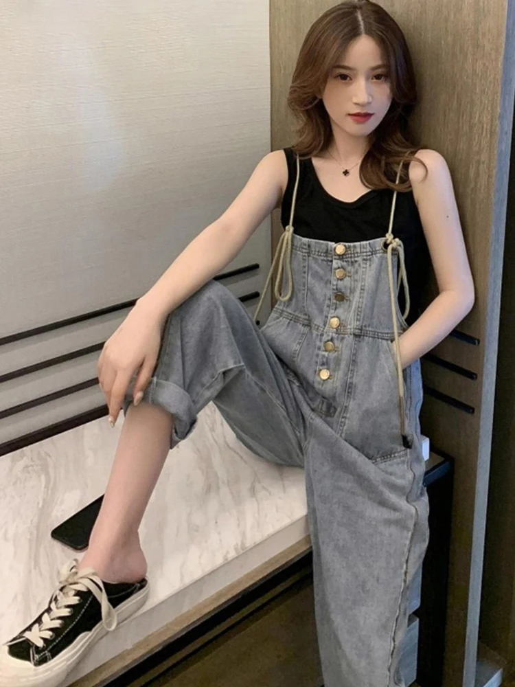 

Faionable джинсовые комбинезоны с высокой талией, женские свободные утягивающие летние джинсы, Новое поступление, брендовые джинсы Harlan, корейская версия