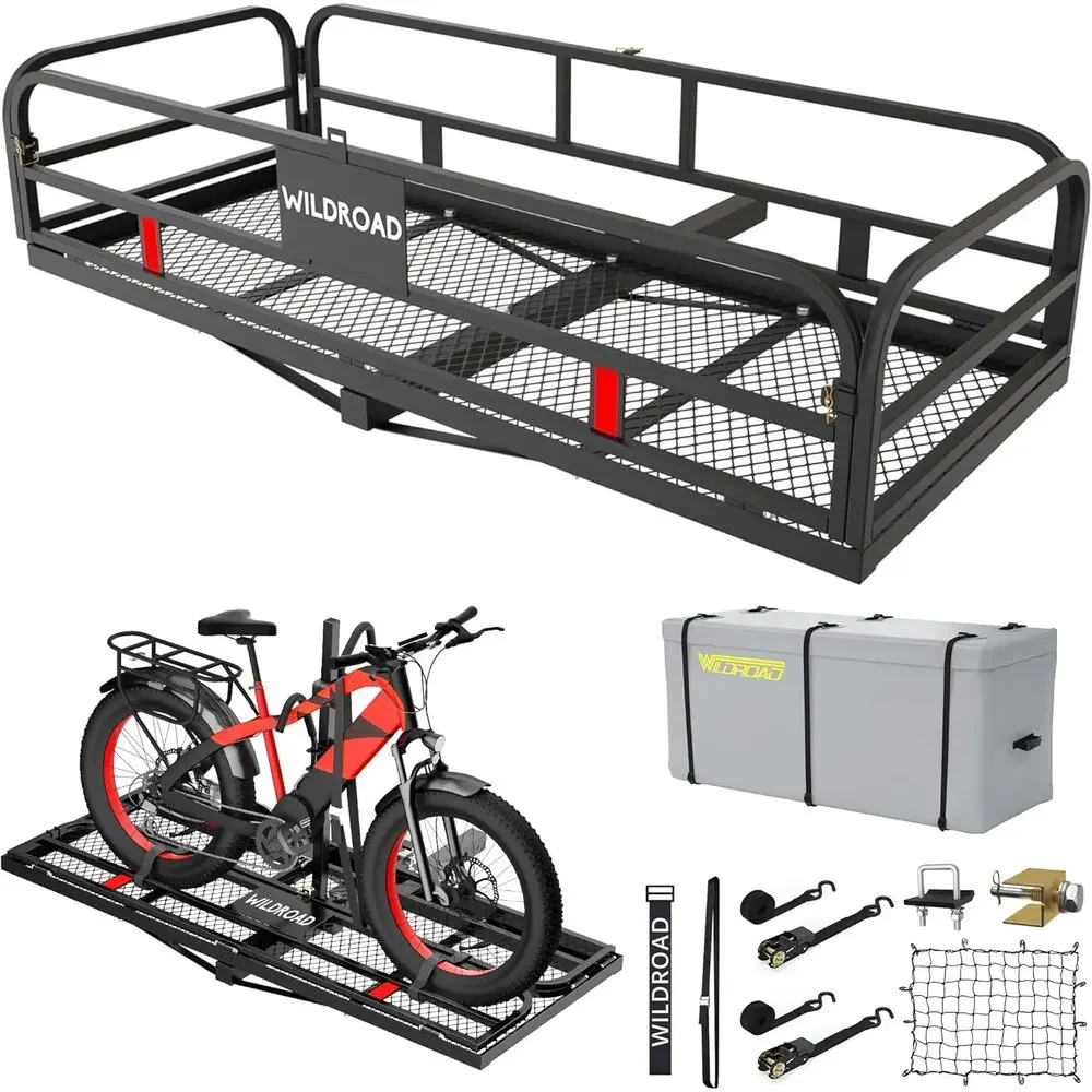 

Bike Rack Cargo Carrier - 60x24x14, 500 lbs Capacity, 2 Hitch, Heavy-Duty Steel, with Cargo Bag