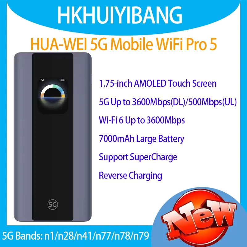 2024 New HUA WEI 5G Mobile WiFi Pro 5 E6888-982 7000mAh Type-C WiFi 6 AX3600 Hotspot 5G NSA SA 4G LTE CAT6 Sim Card Outdoor MiFi