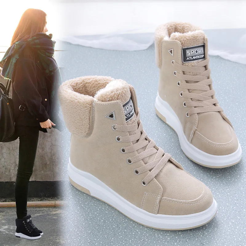 Botas de neve para mulheres sapatos de inverno botas de algodão pele de pelúcia senhora sapatos casuais dedo do pé redondo alta superior tornozelo botas femininas 2024 tenis femme