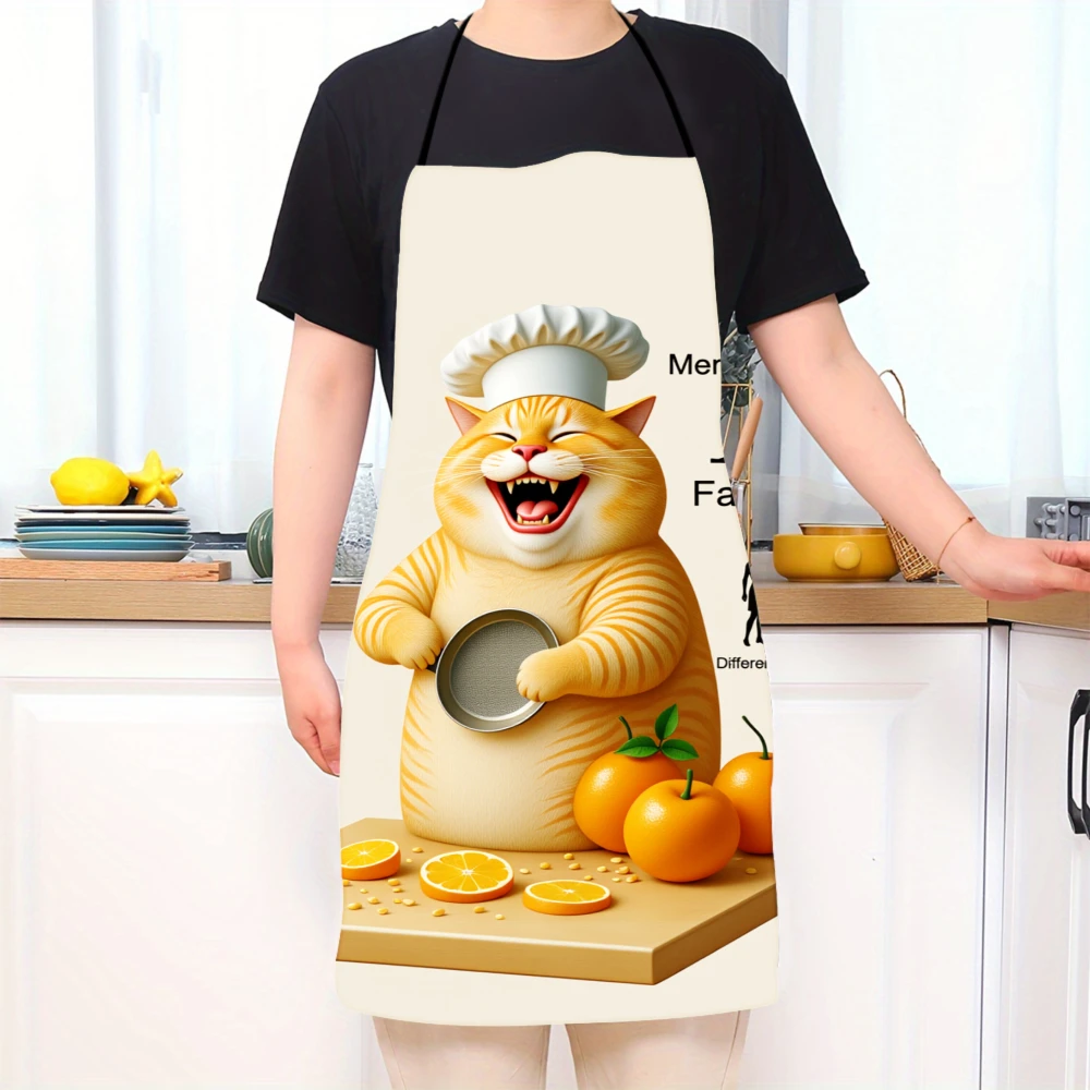 Chef Cat Apron With Orange Slices And Kitchen Theme For Men Women And Different Heights Fard Sann Design
