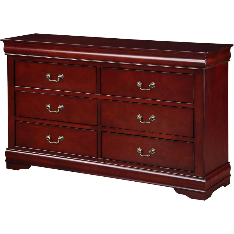 Rectangular Wood 6-Drawer Dresser in Cherry