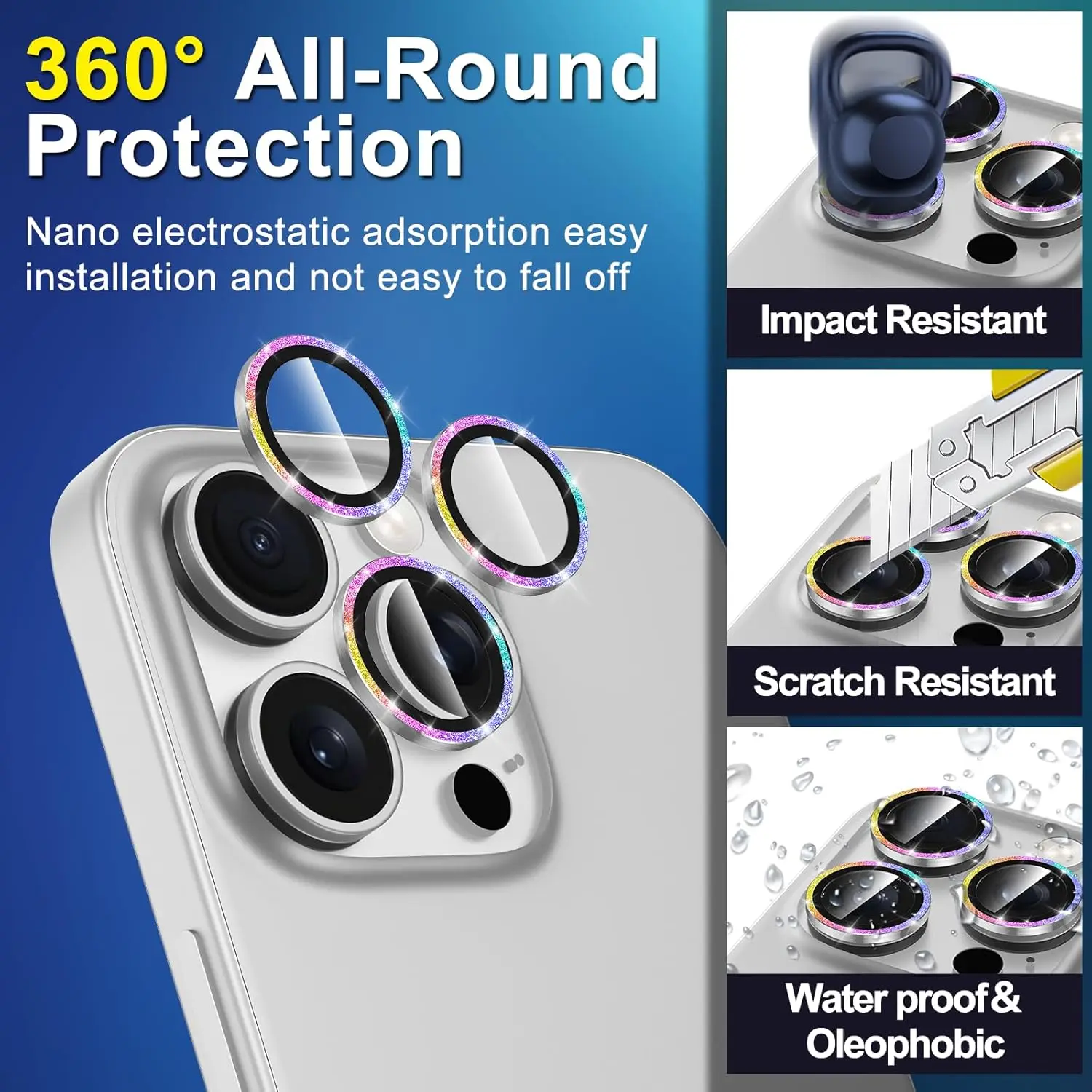 200 buah untuk iPhone 15 14 13 12 11 Pro Max Plus Mini pelindung lensa kamera cincin logam 3D Bling kaca Tempered dekorasi berlian