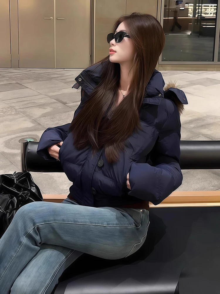 معطف نسائي من Orta Puffer Jaet شتاء 2025 جديد Sle بقصة ضيقة من القطن معطف ثي دافئ كبير بياقة فرو كورية Sle للتنقل والرياح