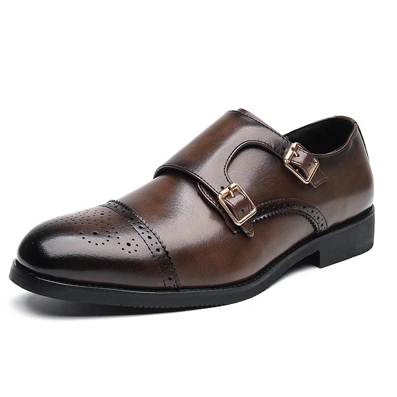 

Men Low Top Leather Shoes Classic Double Buckle Fashion Business Shoes Banquet Party Office Shoes for Men Pointed Leather Shoe