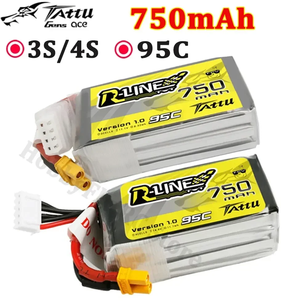 Tattu R-Line 1.0 LiPo 750mAh 11.1V 14.8V 95C 3S 4S1P Lipo Battery Pack With XT30 Plug for RC FPV Racing Drone Quadcopter