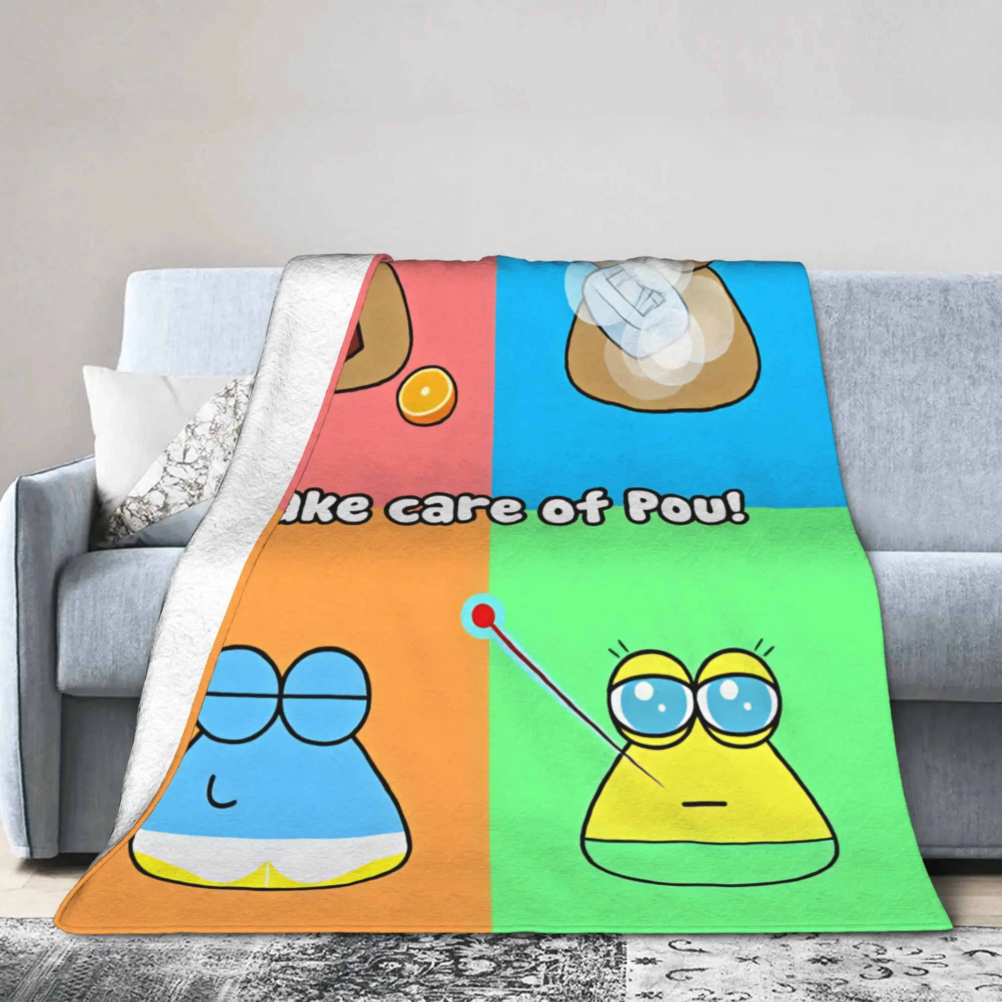Pet Alien Pou Animated Television Flannel Blanket Warm Soft Throw Blanket for Living Room Travel Office Bedspread Sofa Bed Cover