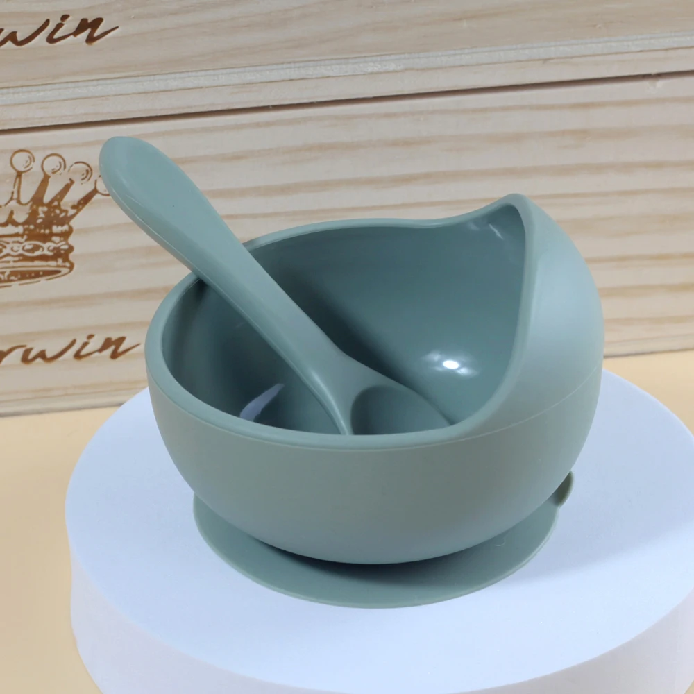 

Silicone baby feedin set 2pcs silicone baby feeding set silicone suction bowl with spoon set