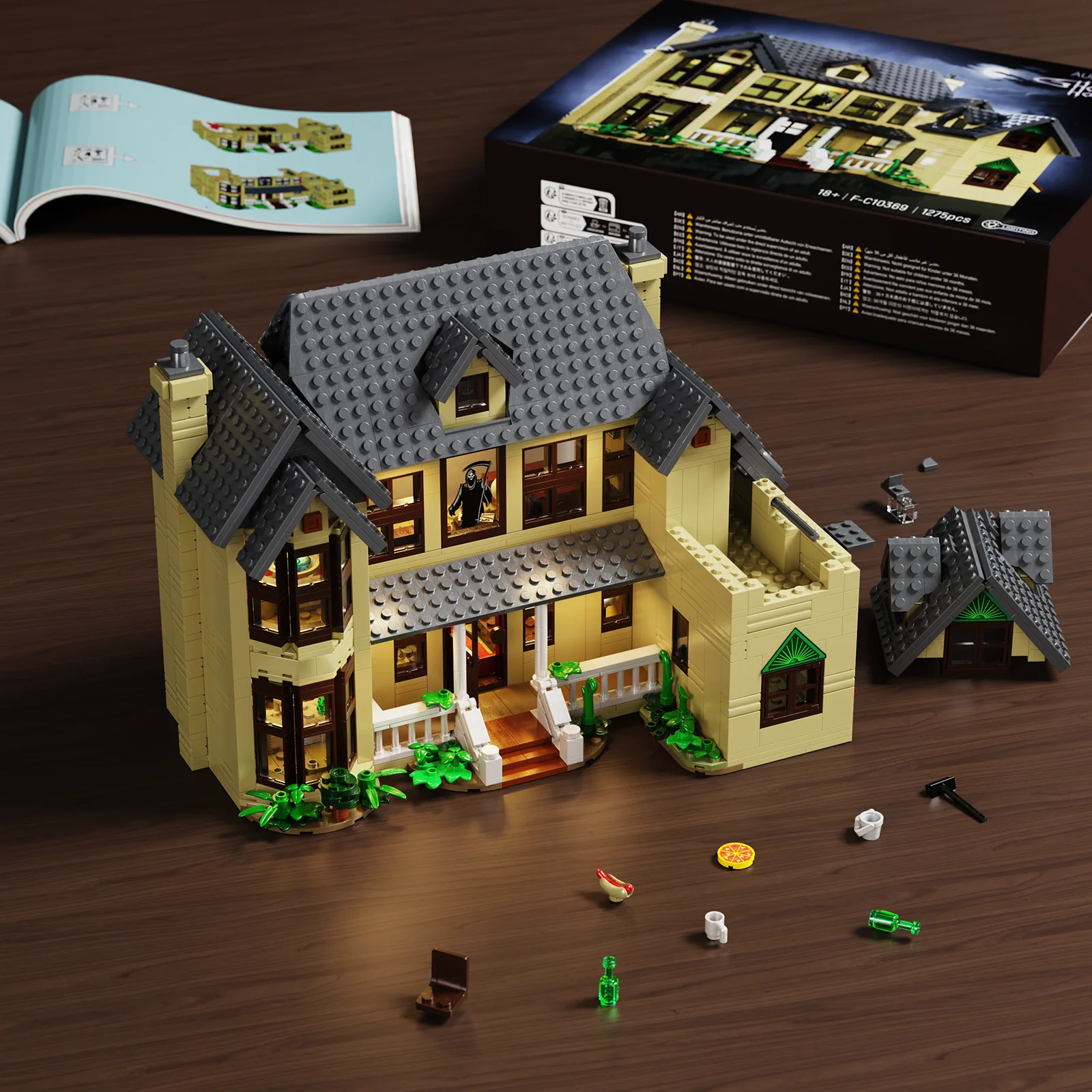 Scream Ghostface House House Building Blocks Set with LED Light,Halloween Decoration Gift for Adults Horror Film Fans(1275Pcs)