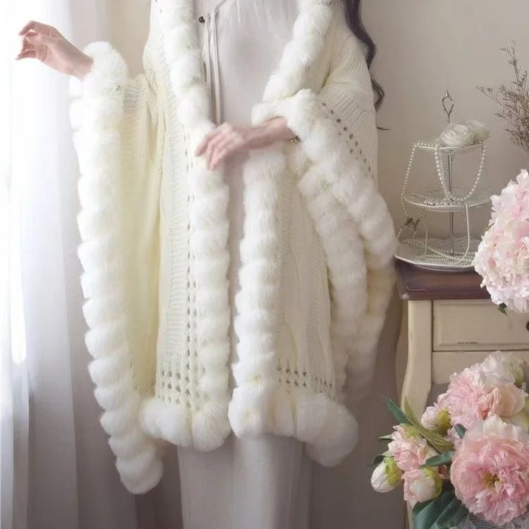 Vintage Chinese Style Plush Cloak Women's Autumn Winter Artificial Fur Twists knitting Shawl Niche Traditional Chipao Wraps Robe