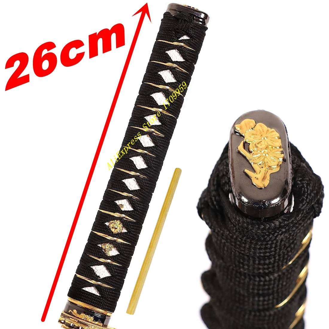 Lindo cabo de madeira ito dourado preto real katana tsuka punho liga menuki fuchi kashira para espada japonesa acessórios personalizados