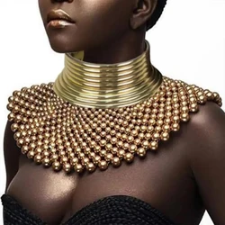 Africa Necklaces Gold Color Metal Big Exaggerated Bib Torque Choker Necklace Earrings African Punk Indian Jewelry Boho Design CD