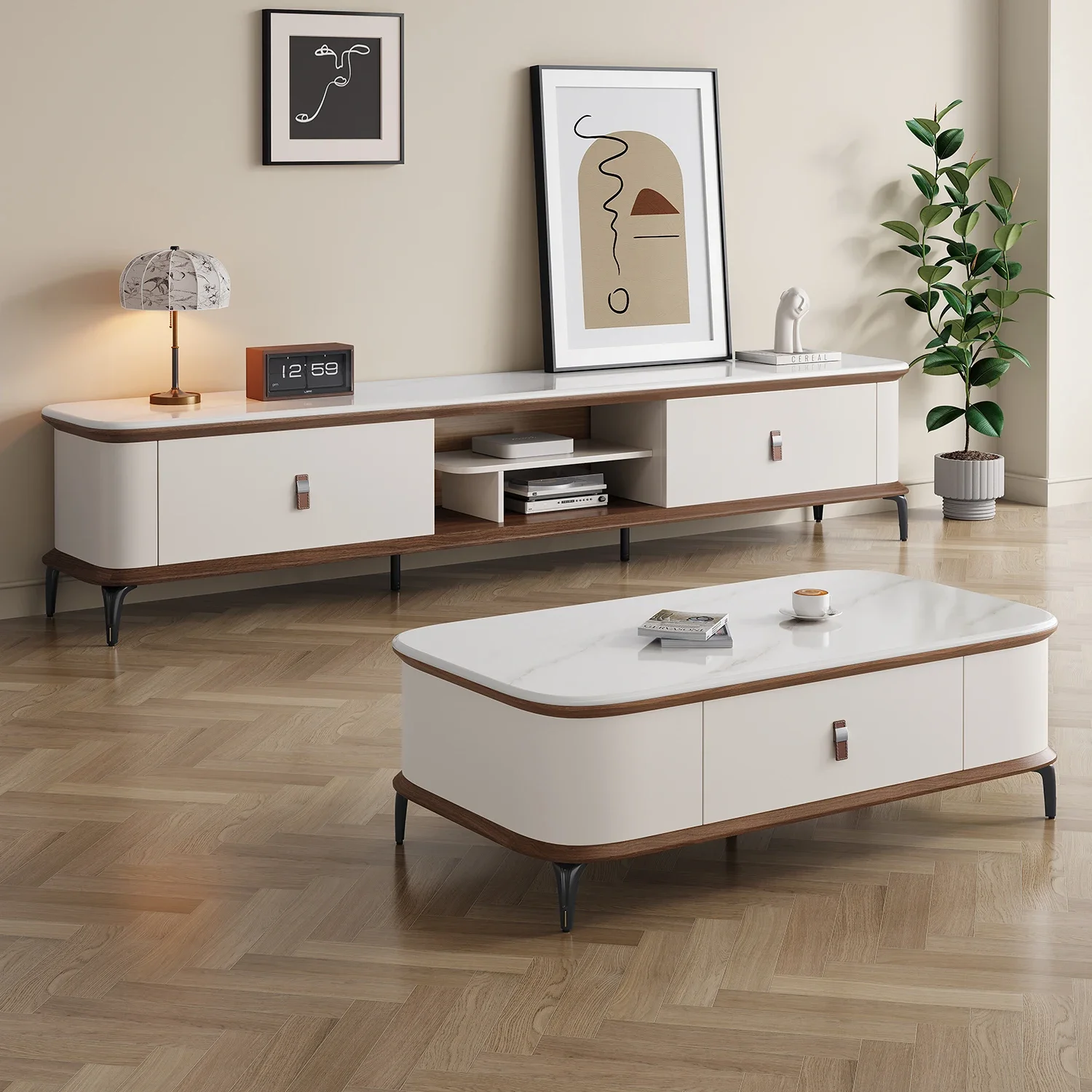 All solid wood TV cabinet coffee table combination simple modern home living room